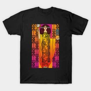 Art Nouveau lady (orange on pink) T-Shirt